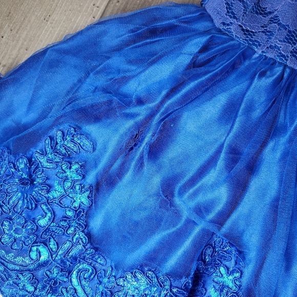Beautiful Baby Girl Sapphire Blue V-Neck Lace Tulle Party Dress Size 12m - Picture 12 of 12
